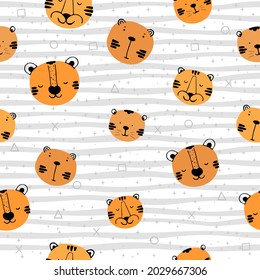 Cute seamless background with tiger head.