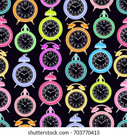 cute seamless background of varicolored vintage clock. hand-drawn illustration