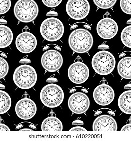 cute seamless background of vintage clock. hand-drawn illustration