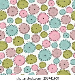 Cute seamless background with watercolor flowers in cartoon style