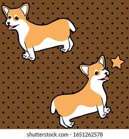 cute seamless background with winking cartoon dog welsh corgi