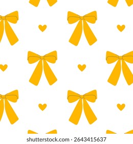 Cute seamless background with yellow ribbons and little hearts. Use for fashion accessories, paper goods, or invitations.