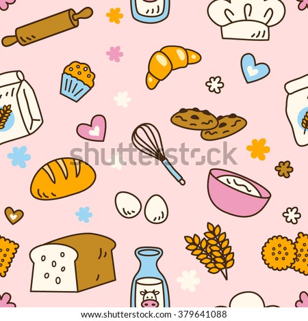 Cute Seamless Bakery  Pattern Pretty Pink Stock Vector 