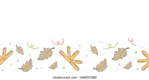 Cute seamless banner template with depilatory sticks, feathers, doodle elements and copy space. White background. Doodle style illustration. Vector.