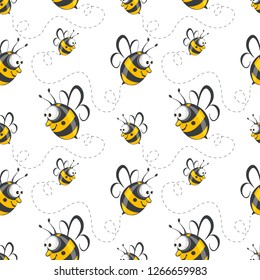 Cute seamless bee pattern vector. 