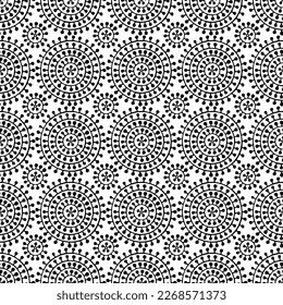 Nahtloses Schwarz-Weiß-Muster. Rundschmuck im Stil von Doodles. Ein einfacher Druck für Textilien, Verpackung. Vektorgrafik.