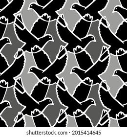 Cute seamless black and white vector pattern illustration colorful design of silhouettes cartoon birds. The design is perfect for wrapping paper, wallpaper, textiles, backgrounds