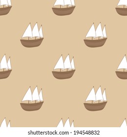 Cute seamless boat beige and brown pattern