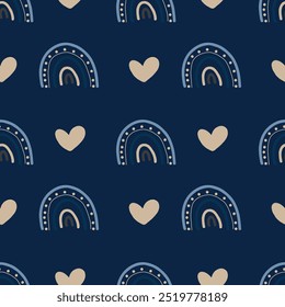 Cute seamless boho pattern with hand-drawn rainbows. Children's textiles.