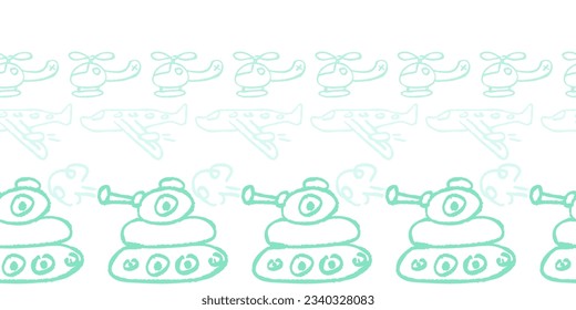 Cute seamless border. Drawings with wax crayons. Design for paper, fabric, interior decor and other use