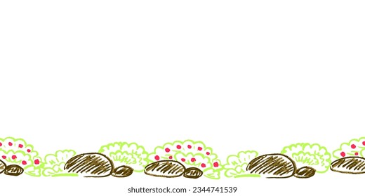 Cute seamless border. Drawings with wax crayons. Design for paper, fabric, interior decor and other use