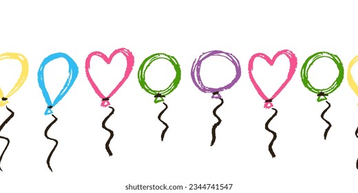 Cute seamless border. Drawings with wax crayons. Design for paper, fabric, interior decor and other use