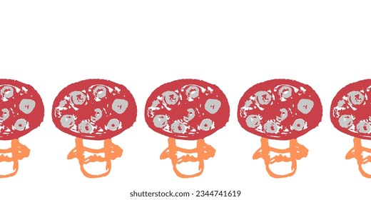 Cute seamless border. Drawings with wax crayons. Design for paper, fabric, interior decor and other use
