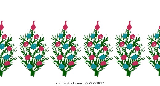 Cute seamless border. Drawings with wax crayons. Design for paper, fabric, interior decor and other use