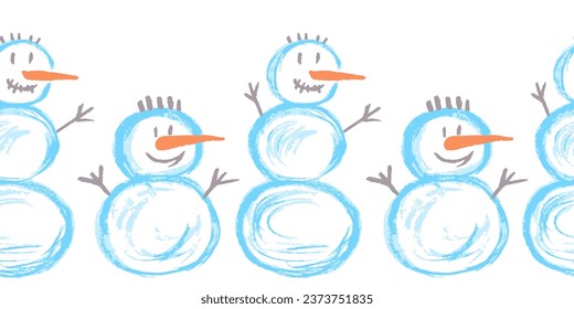 Cute seamless border. Drawings with wax crayons. Design for paper, fabric, interior decor and other use