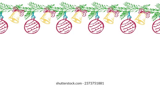 Cute seamless border. Drawings with wax crayons. Design for paper, fabric, interior decor and other use