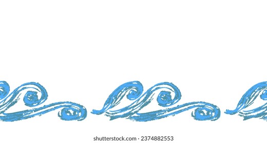 Cute seamless border. Drawings with wax crayons. Design for paper, fabric, interior decor and other use