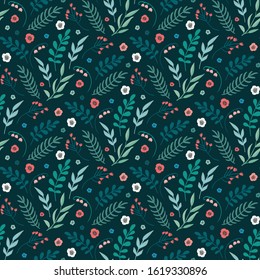 Cute seamless botanical pattern with hand drawn leaves. Vector illustration