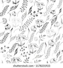 Cute seamless botanical  pattern. Simple flowers background for fabric, wrapping, wallpaper, paper. 