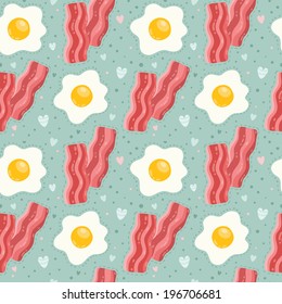 Cute seamless breakfast food pattern with egg and bacon.