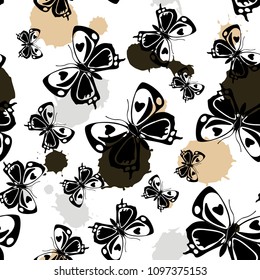 Cute seamless butterfly cloth template with blotter on white. Season butterfly linen theme vector. Repeating insect fabric artwork for marketing.