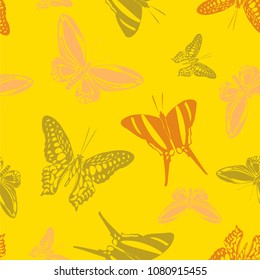 Cute seamless butterfly engraving texture isolated on contrast back layer. Season butterfly etching theme vector. Insect silhouette backdrop for wallpaper.