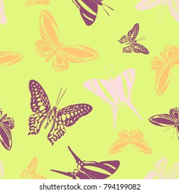 Cute seamless butterfly engraving texture isolated on contrast back layer. Nature butterfly etching theme vector. Insect silhouette clipart for ceramic tile.