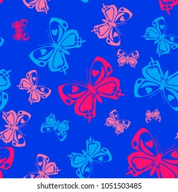 Cute seamless butterfly iterative background isolated on contrast back layer. Wildlife butterfly repeat theme vector. Wildlife insect fauna clipart for advert.