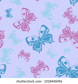 Cute seamless butterfly iterative pattern isolated on contrast back layer. Spring butterfly repeat theme vector. Wildlife insect fauna backdrop for wallpaper.