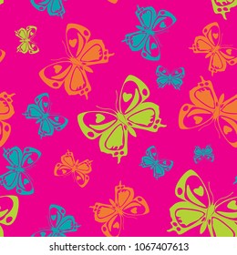 Cute seamless butterfly iterative pattern isolated on contrast back layer. Nature butterfly repeat theme vector. Wildlife insect fauna backdrop for clothing fabric.