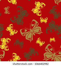 Cute seamless butterfly iterative template isolated on contrast back layer. Flying butterfly repeat theme vector. Wildlife insect fauna clipart for interior textile.
