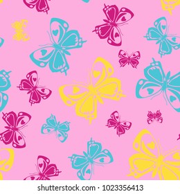Cute seamless butterfly iterative texture isolated on contrast back layer. Season butterfly repeat theme vector. Wildlife insect fauna backdrop for wrapping paper.