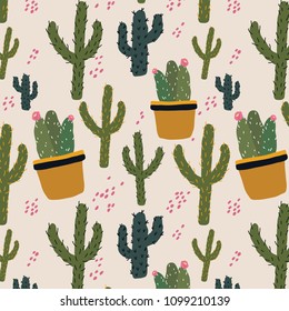 Cute seamless cacti pattern. Perfect design for greeting cards, posters, T-shirts, banners, print invitations.