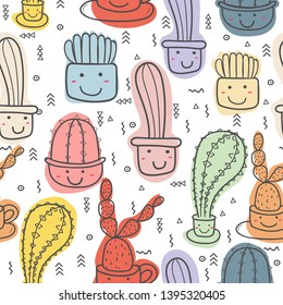Cute seamless cactus pattern background. Vector illustrations for gift wrap design.