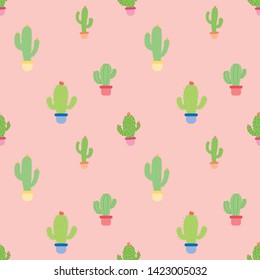 Cute seamless cactus pattern background. Vector illustrations for gift wrap design.