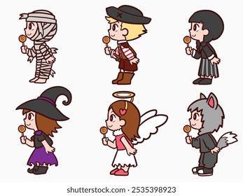 Cute seamless cartoon illustration of kids wearing halloween costume of halloween party festival for decoration design