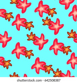Cute seamless cartoon pattern with starfish