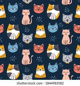 Cute seamless cat pattern design