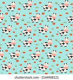 Cute seamless childish pattern in cows. Vector illustration. Eps 10