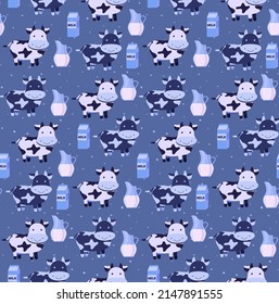 Cute seamless childish pattern in cows. Vector illustration. Eps 10