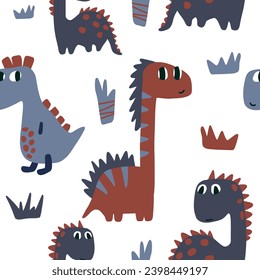 Cute seamless childish pattern with cute dinosaurs. Kids texture for fabric, wrapping, textile, wallpaper, apparel. 