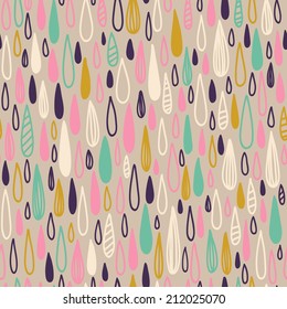 Cute seamless childish texture. Endless ornamental pattern with colored rain on a pastel background. Template for design fabric, covers, backgrounds, package.