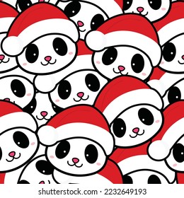 cute seamless christmas panda with santa hat vector pattern 