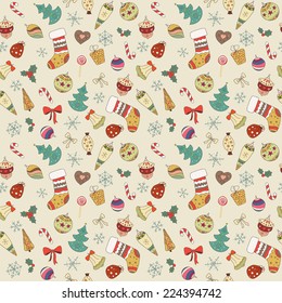 Cute Seamless Christmas pattern. Holiday colorful background