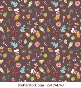 Cute Seamless Christmas pattern. Holiday colorful background
