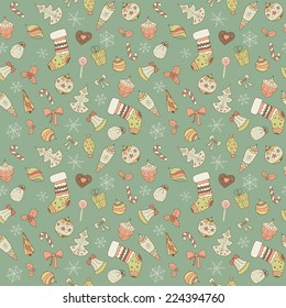 Cute Seamless Christmas pattern. Holiday retro background