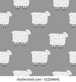 Cute Seamless Christmas pattern sheep and christmas tree on gray background. Vector illustration