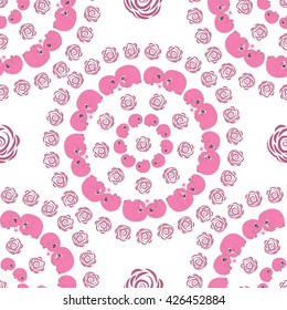 Cute seamless circle pattern with pink cartoon elefants made in vector. Design for children textile, wallpapers, packaging. Vector illustration for childrens day, june 1, birthday