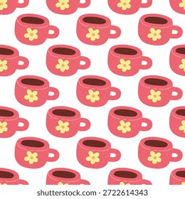 Lindo patrón de taza de café sin fisuras dibujado a mano ilustración