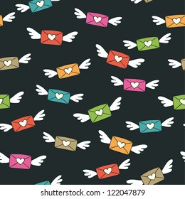 Cute seamless color pattern with flying love letters. Vector illustration